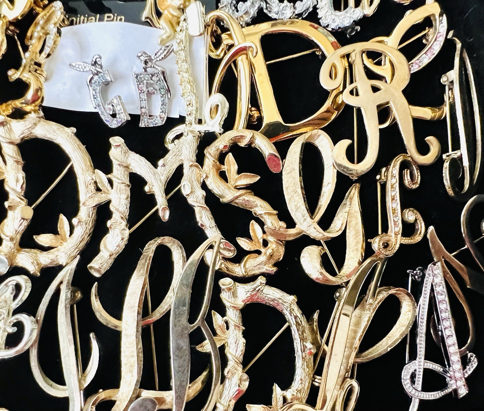 100 Vintage INITIAL Letter Brooch Pins Lot 35 Signed Trifari Sarah Anne Klein
