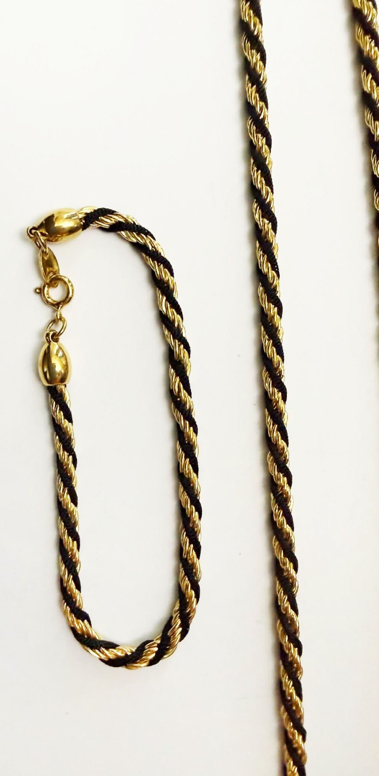 Vintage Trifari Necklace Bracelet Set Twisted Gold Tone Black Nautical Statement