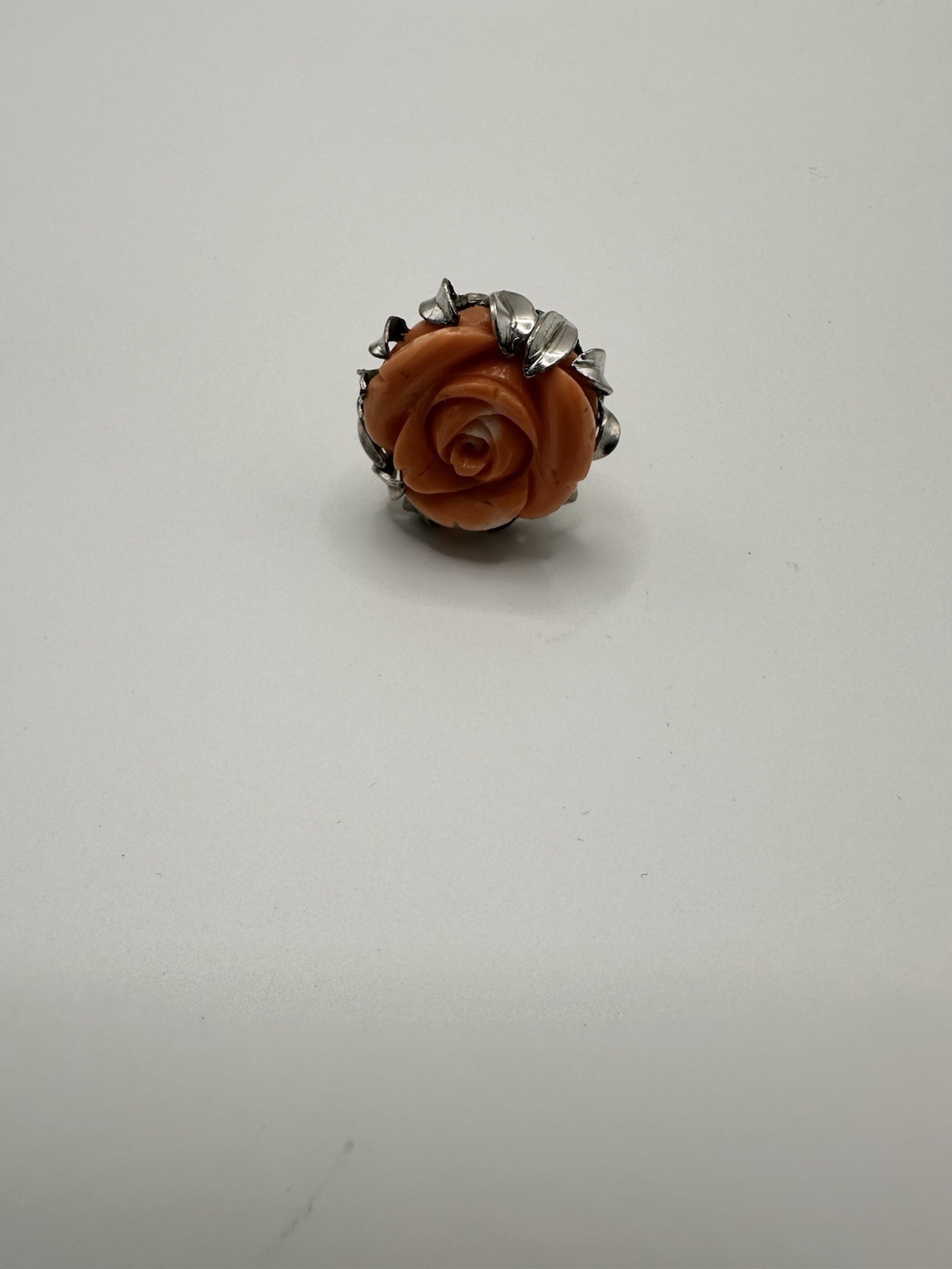 Antique 835 silver And Huge Carved Coral Rose Ring Size 6