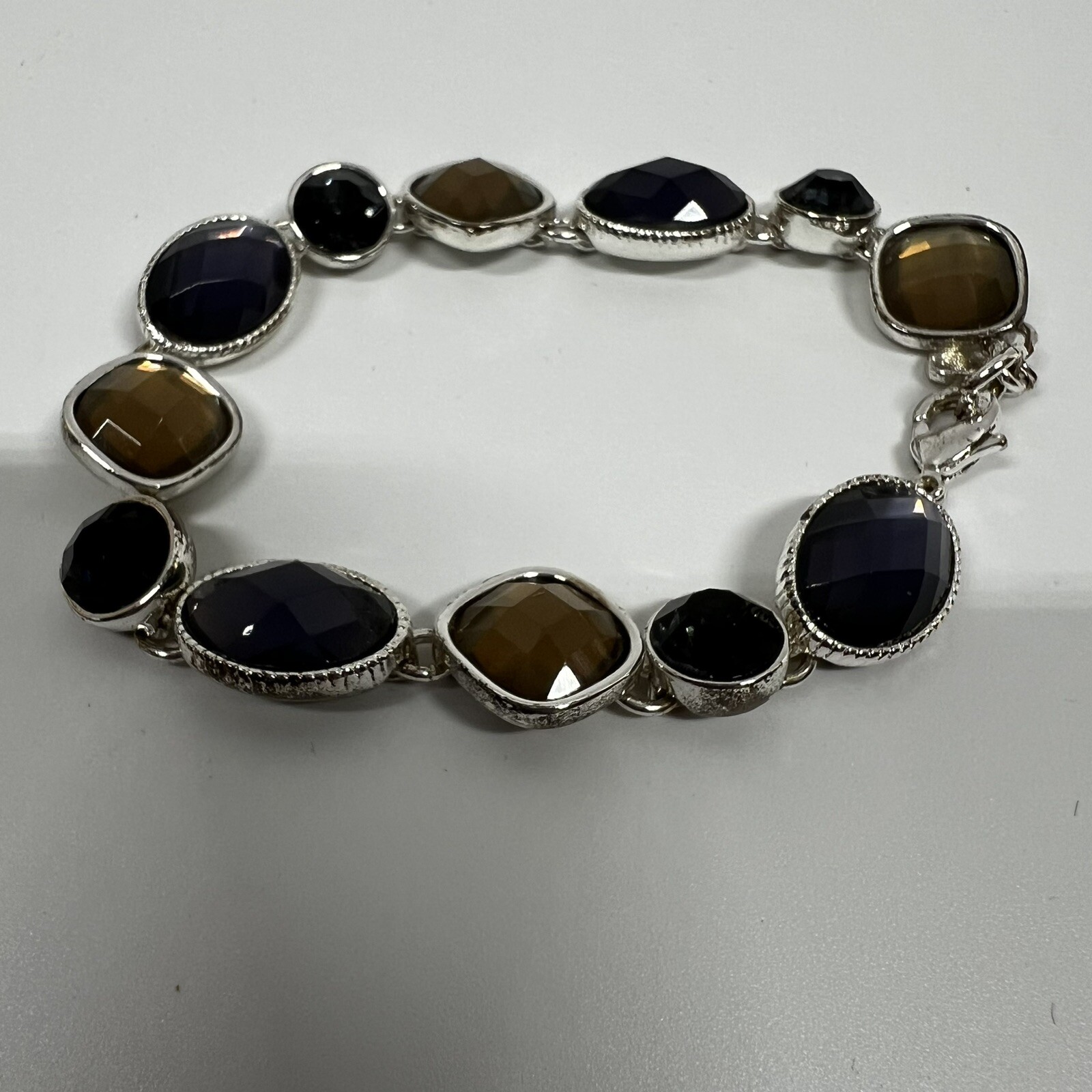Vintage Scarab Bracelet Faceted Multi Colored Purple and Gold 7.5” Marked