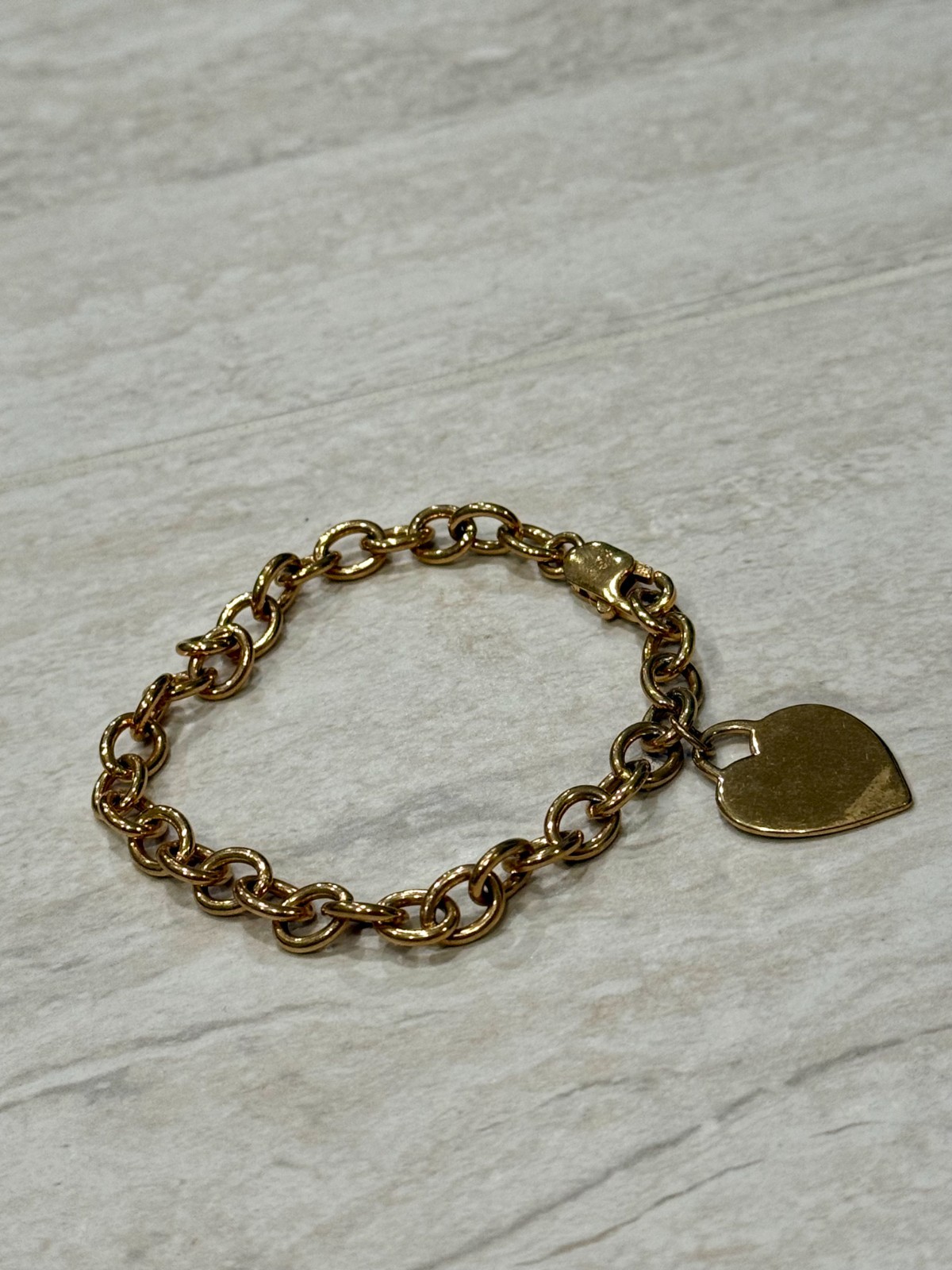 VTG Gold Tone Bracelet Chain Link Heart Charm 925 Silver Lobster Claw Estate