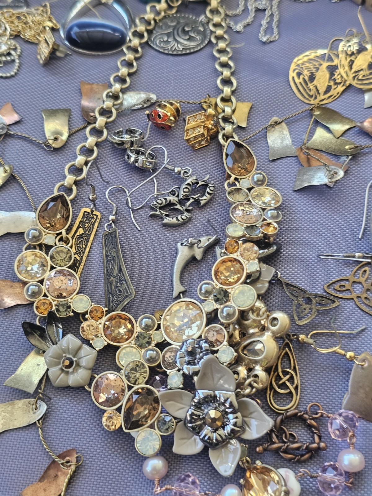 Vintage To Now CRAFT JUNK SCRAP Jewelry Lot Parts Or Repurpose Pre Owned V9