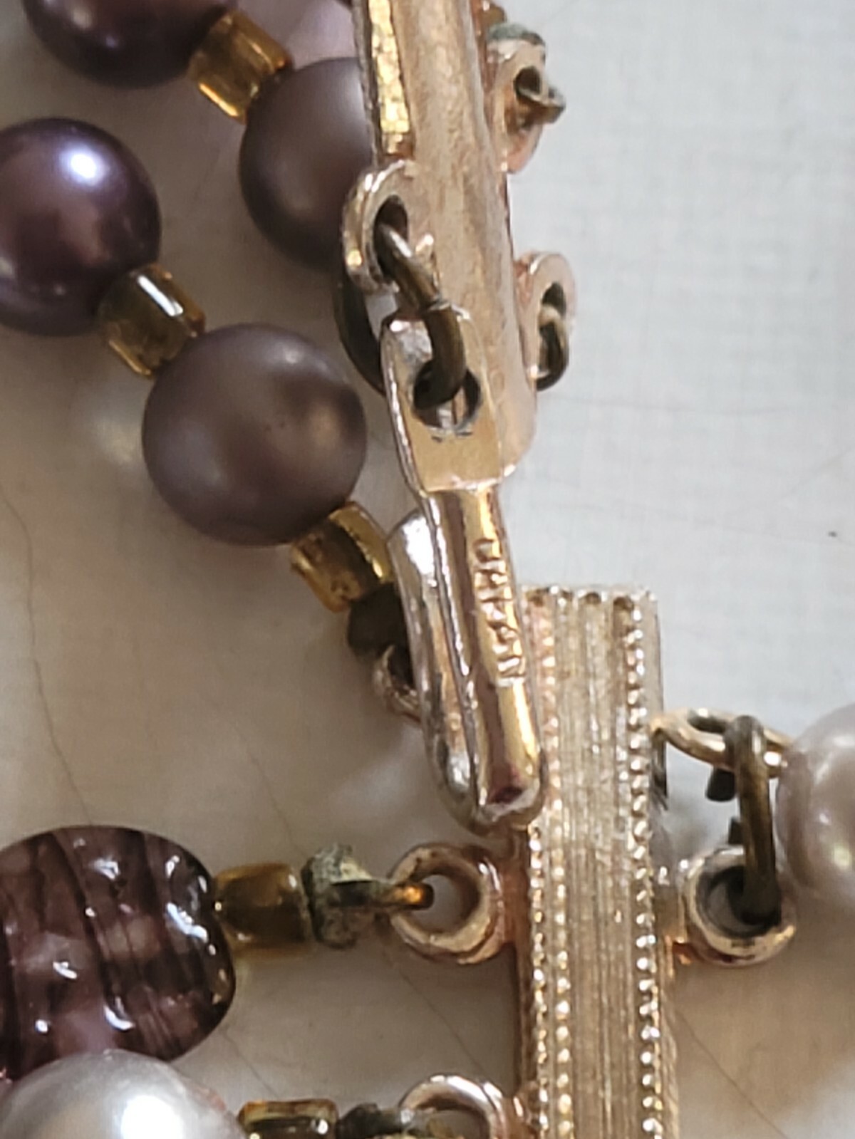 A lovely Japan lilac and grey pearls with purple glass discs necklace