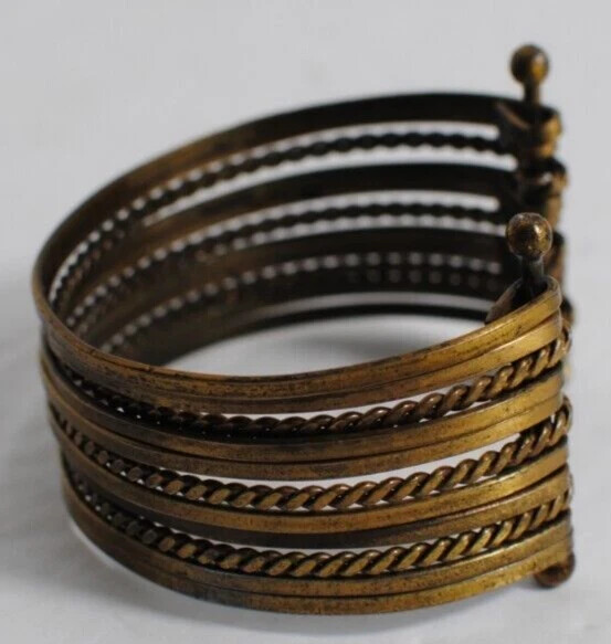 Vintage Cuff Bracelet Eleven Bands Antique Bronze Color 3 inch Across Open