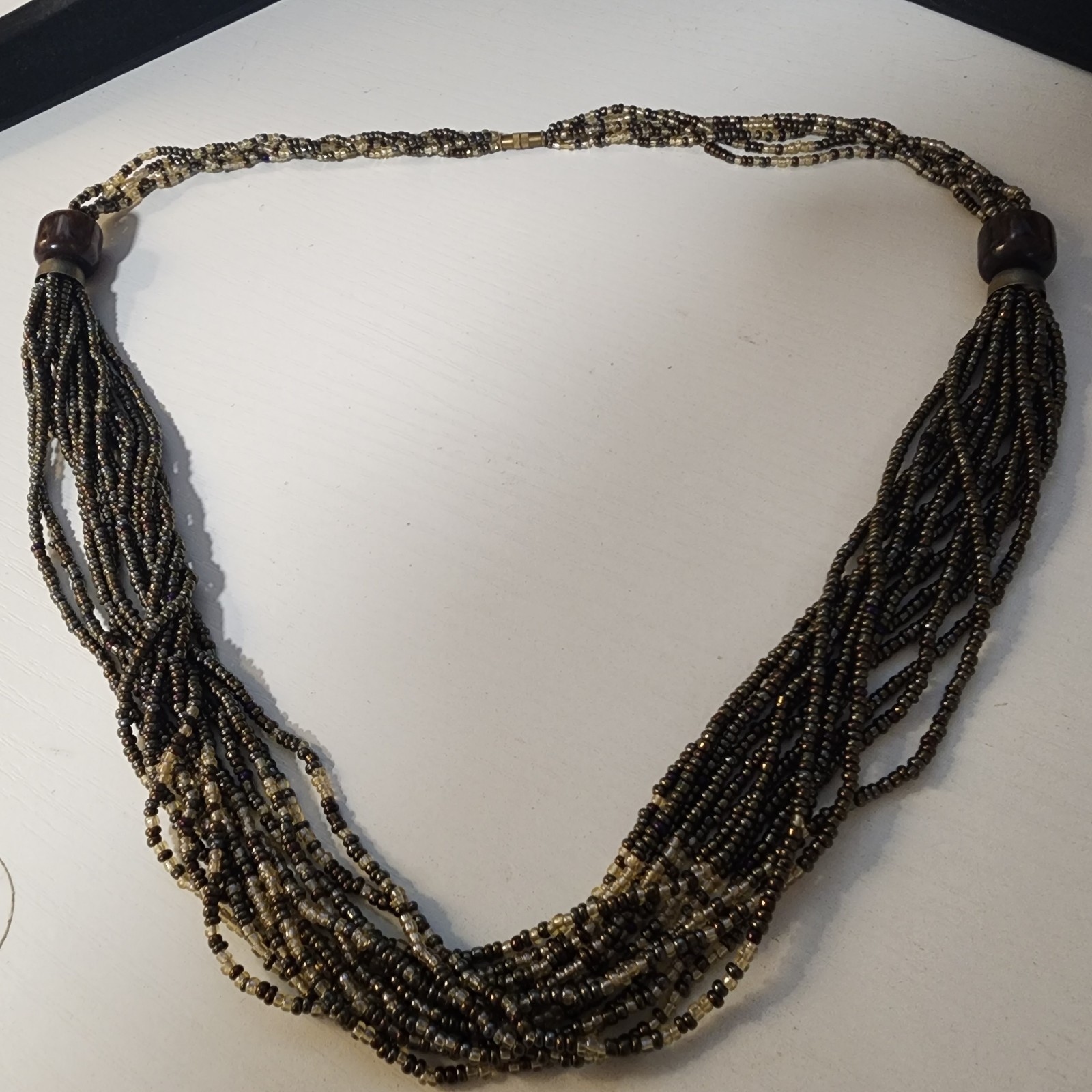 Black White Beaded Layered Vintage Necklace Estate Costume Jewelry Small Beads