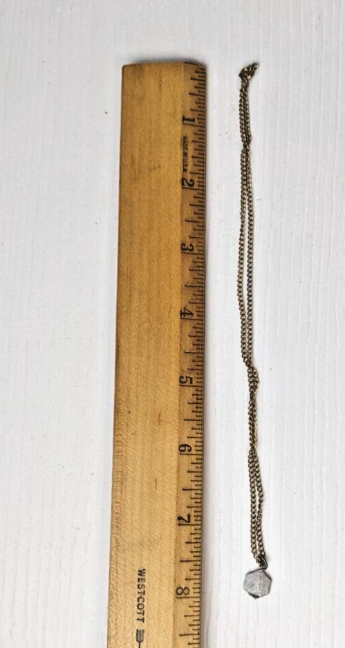 vintage gold tone chain necklace hexagon charm pendant floral silver tone 15″