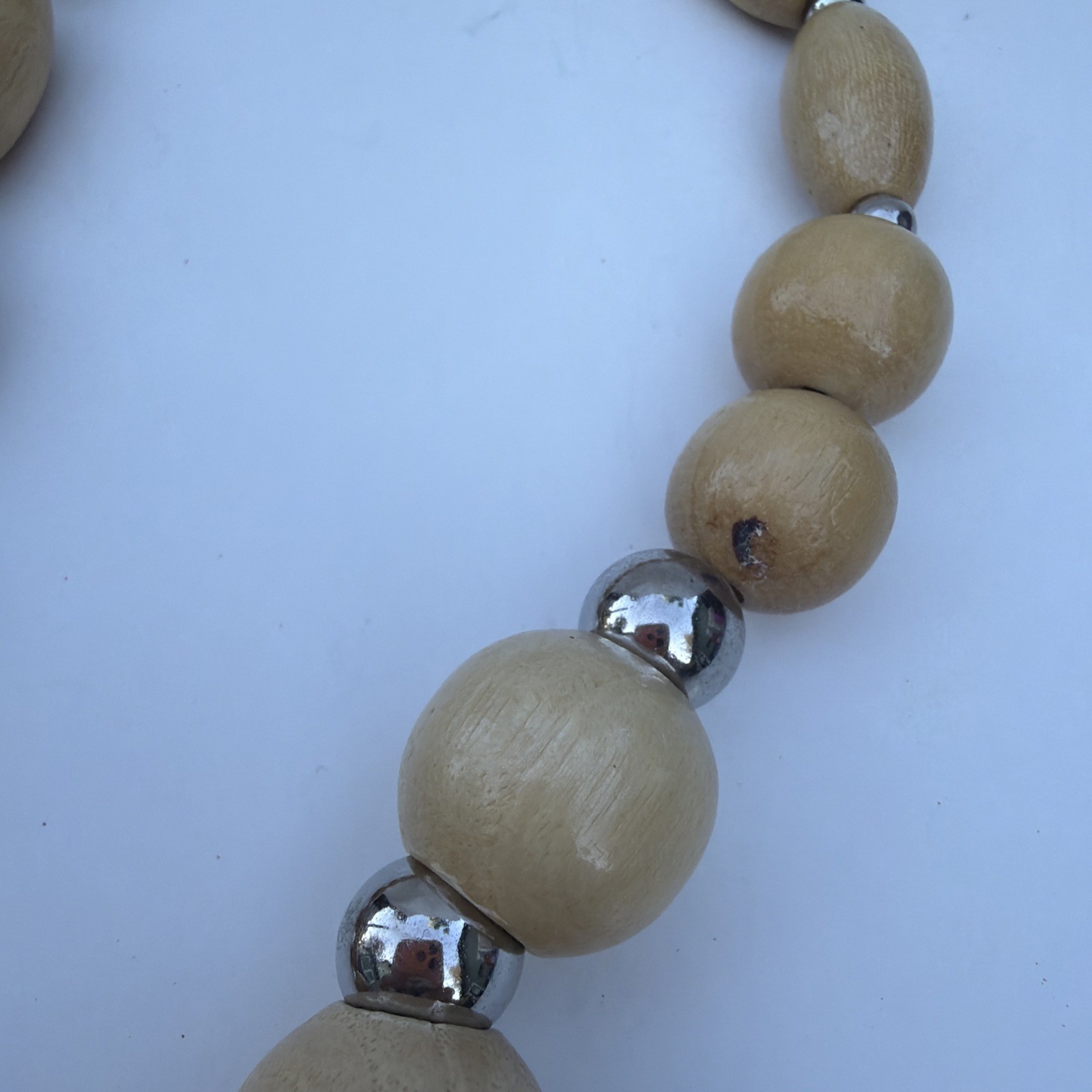 Vintage 90s Wood Bead Chunky Statement Necklace Boho Retro Women’s Jewelry
