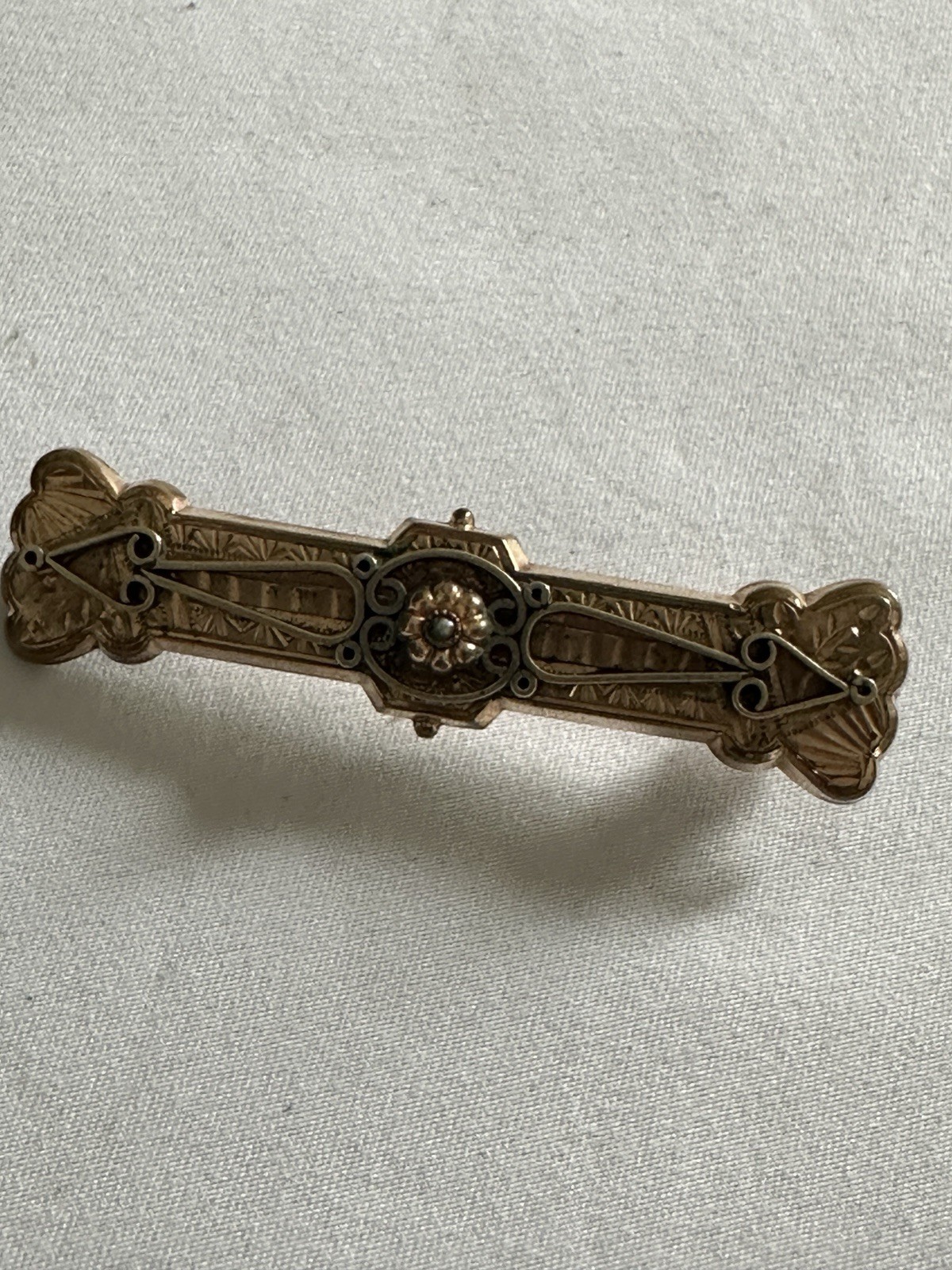 Antique Victorian Gold Filled Etched Bar Brooch Pin