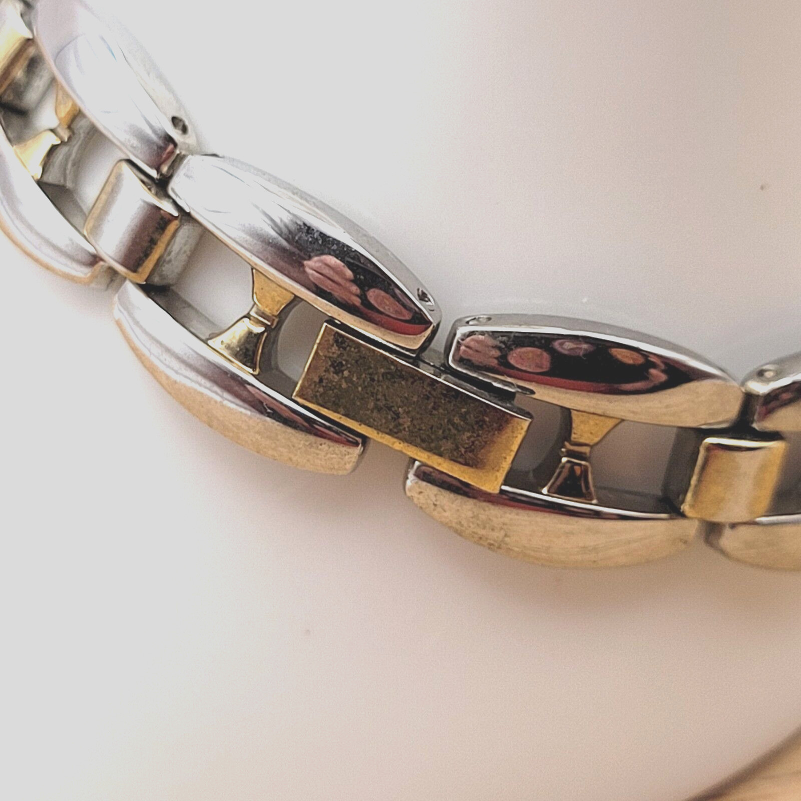 Bold Chunky Link Classic Style Stainless Steel Plated Two Tone Bracelet 7.5 Inch