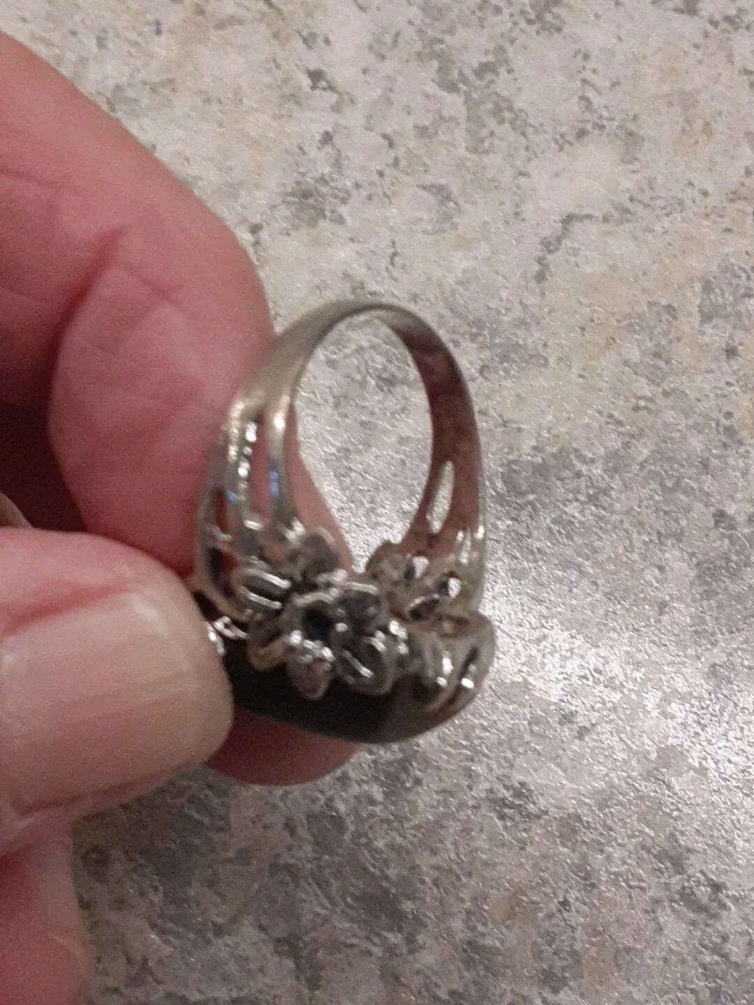1980’s Tiger’s Eye Silvertone Lily Flower Ring Size 9.5