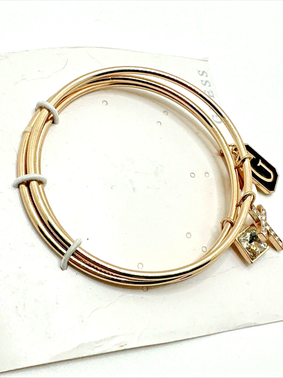 NEW GUESS 3 pc Charm Bracelet Set Stackable Bangle Stack Rose Gold Tone NWT