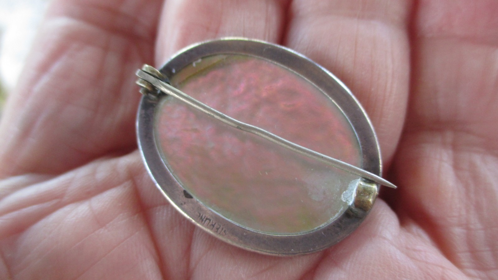ANTIQUE BAROQUE BLISTER PEARL STERLING SILVER BROOCH