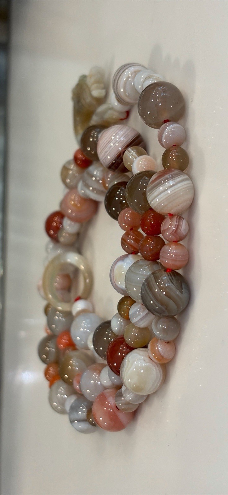 Gorgeous Asian Agate Bead Necklace With Carved Dragon Head Toggle closure