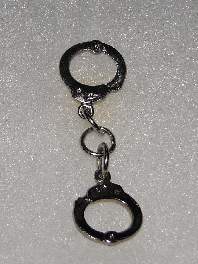Vintage Zinc Alloy Miniature Law Enforcement Handcuffs Lapel Pin or Tie Tac