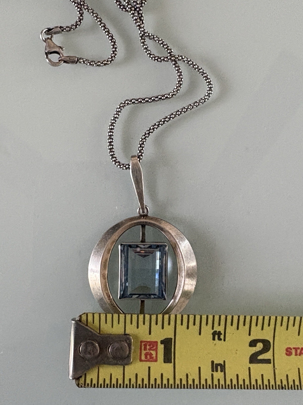 VTG K&L Kordes Lichtenfels Pendant Modernist 835 Silver Blue Topaz Necklace 9.4g