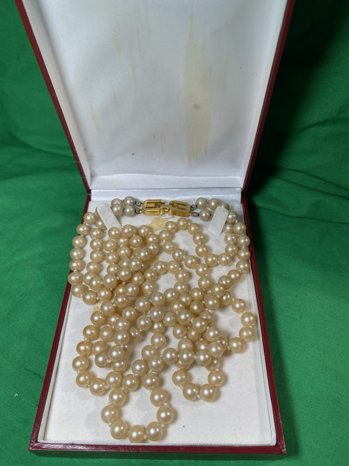 Vintage Givenchy 1977 Faux Pearl Necklace w/ Vintage Red Jewelry Box