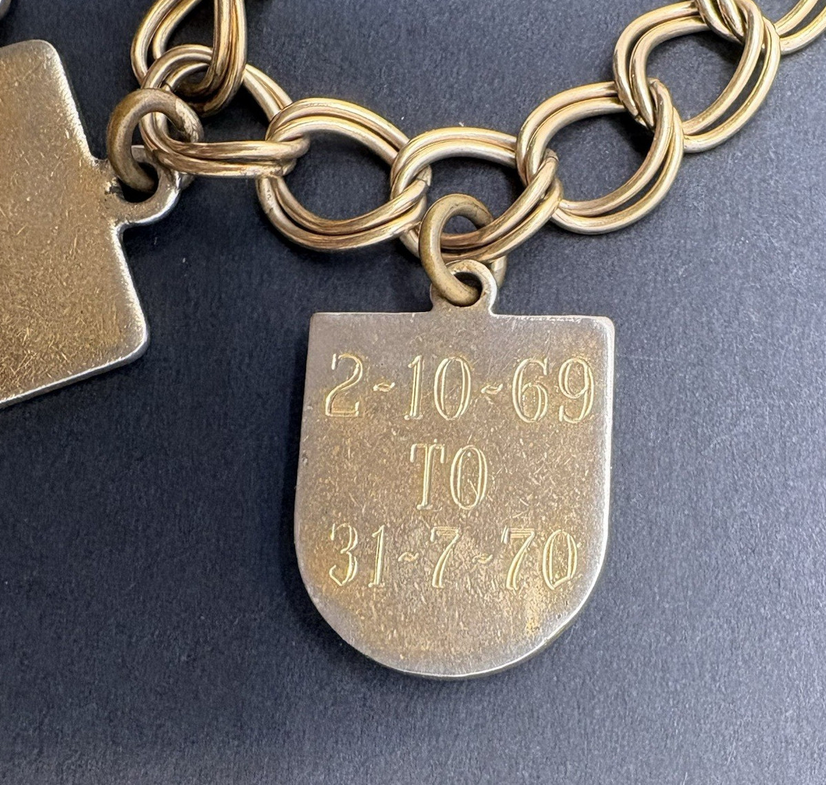 Vintage US NAVY Relief Society Charm Bracelet Gold Tone Military Engraved