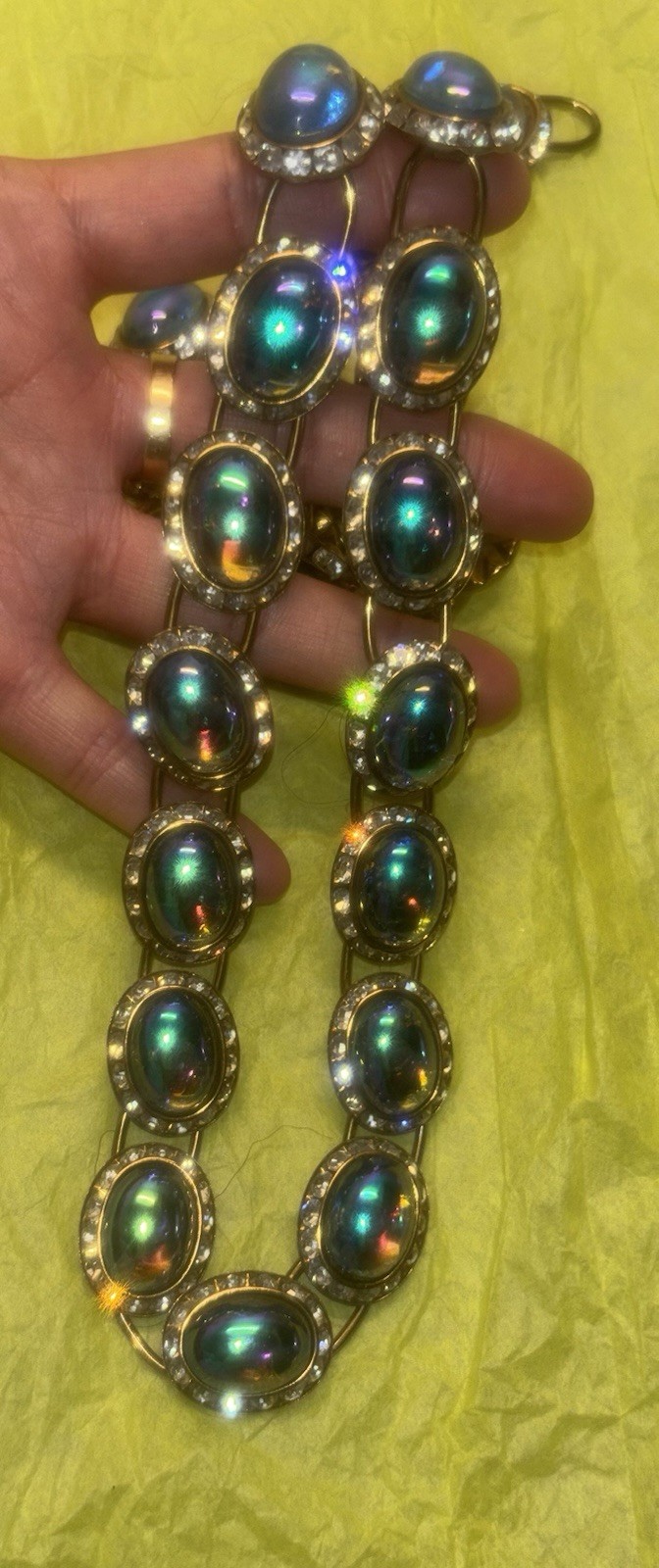 Vintage Peacock Iridescent Gripoux Cabochon AB Necklace ~ Stunning ~ Oil Slick