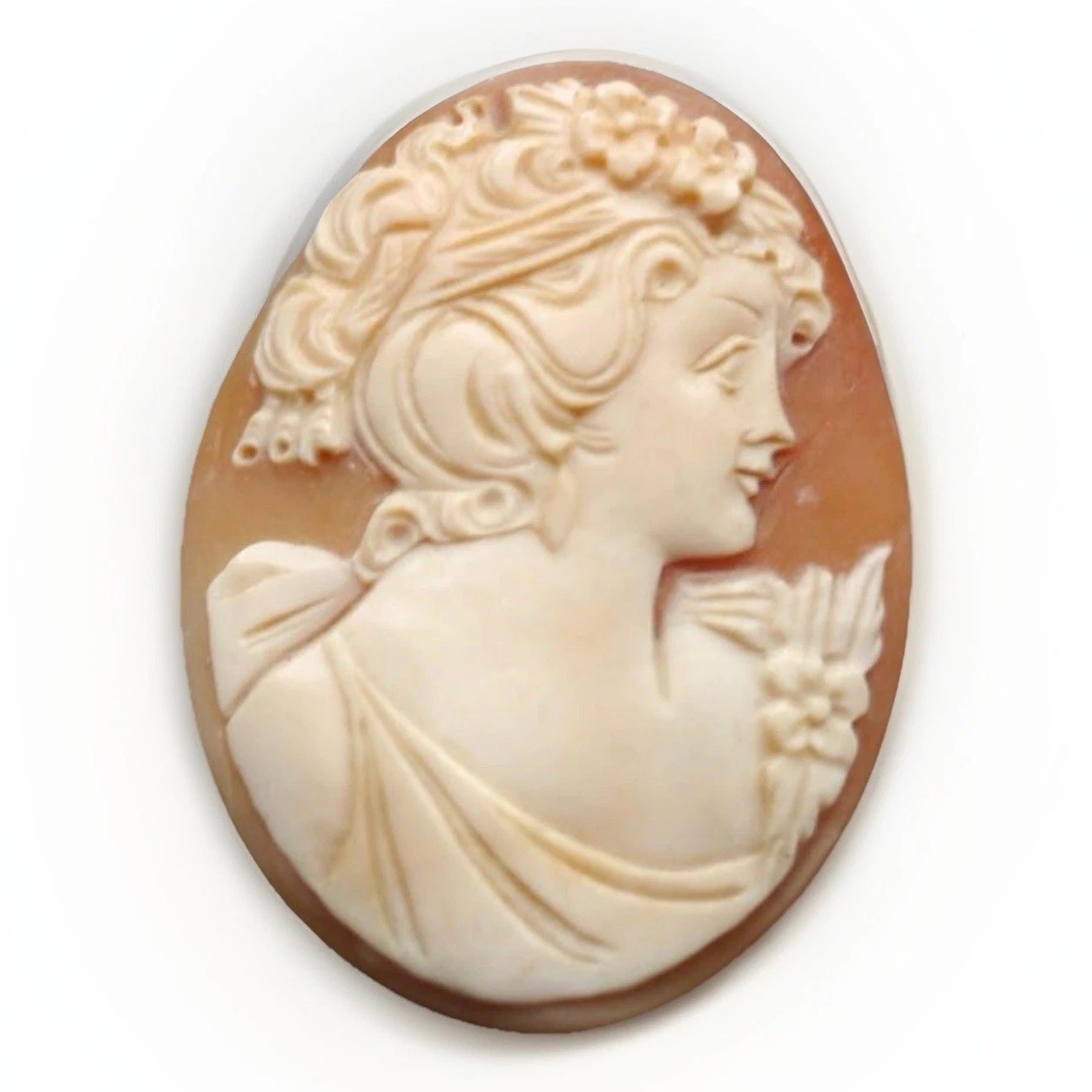 Vintage Unframed Finely Carved Large Lady Cameo for Brooch or Pendant