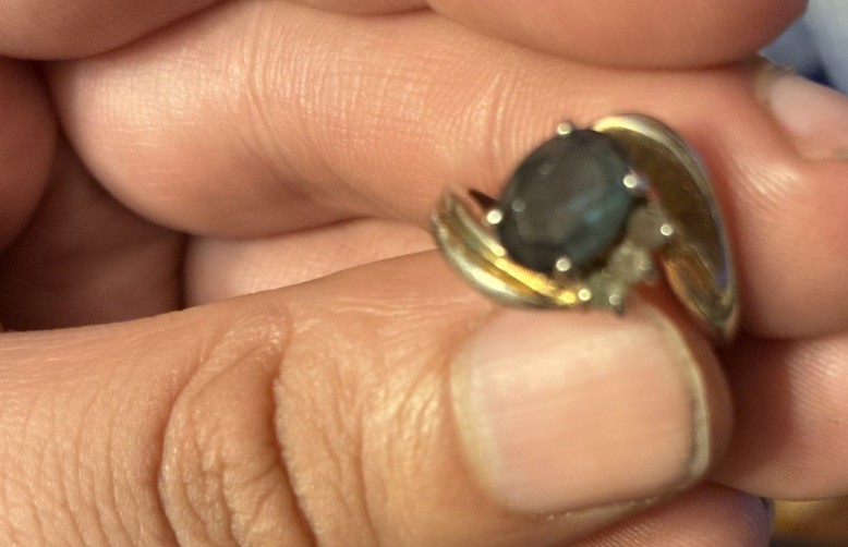 Vintage Gold Tone Ring With Blue Stone, Zircon?