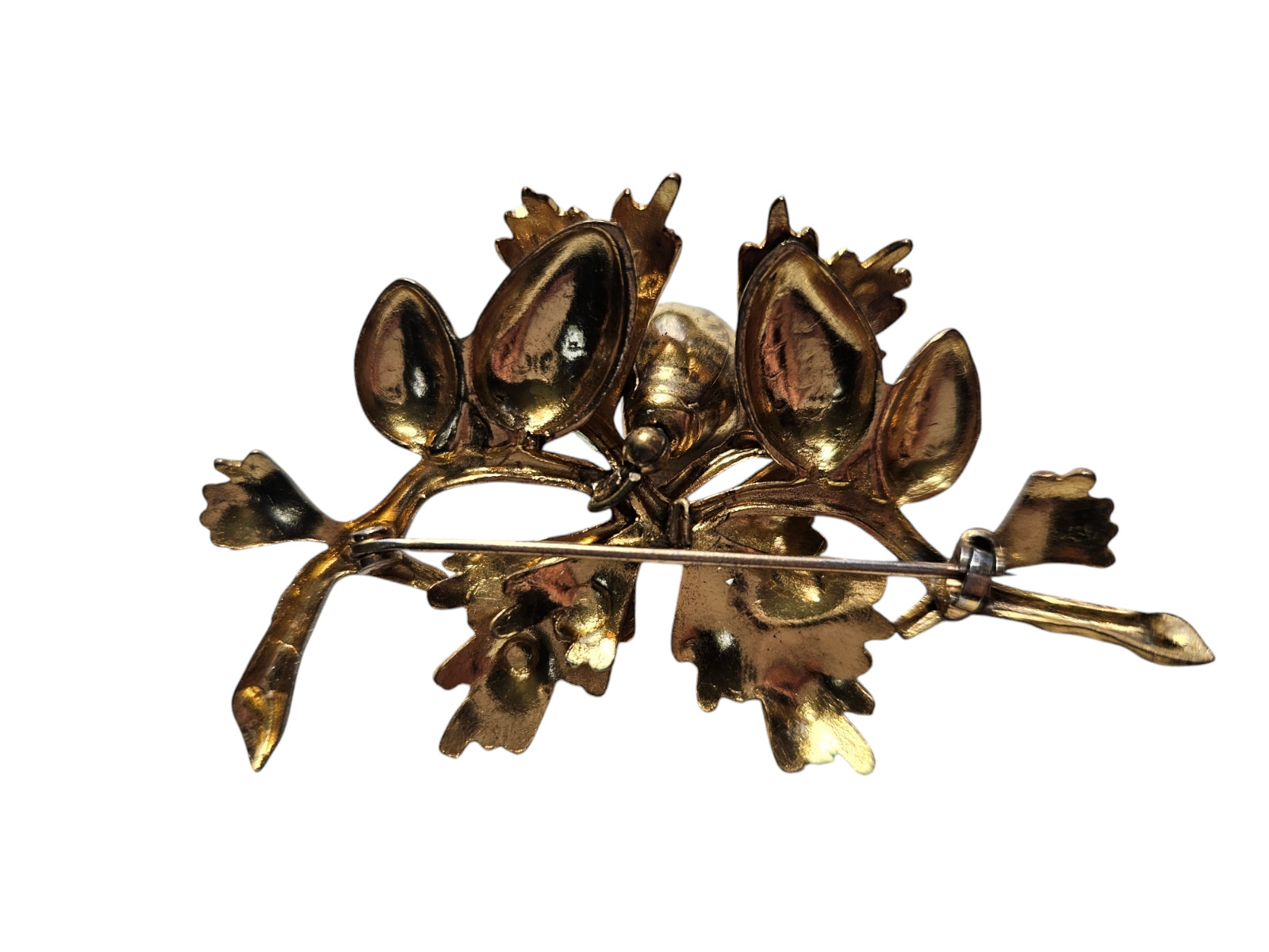 Vintage Textured Brass Articulated Pine Cone Branch Brooch/Pin~2.5″ X 1 5/8″