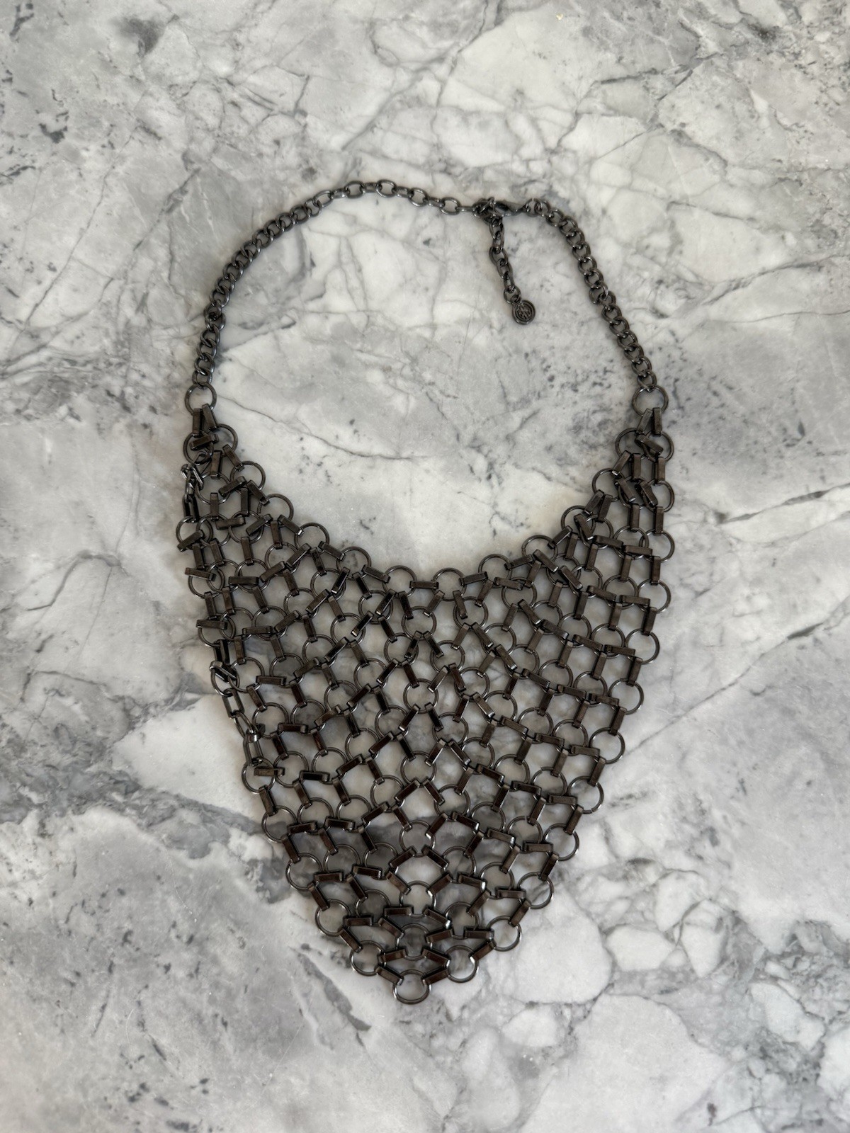 R.J. Graziano Gunmetal Chainmail Bib Statement Necklace Adjustable Collar Y2K