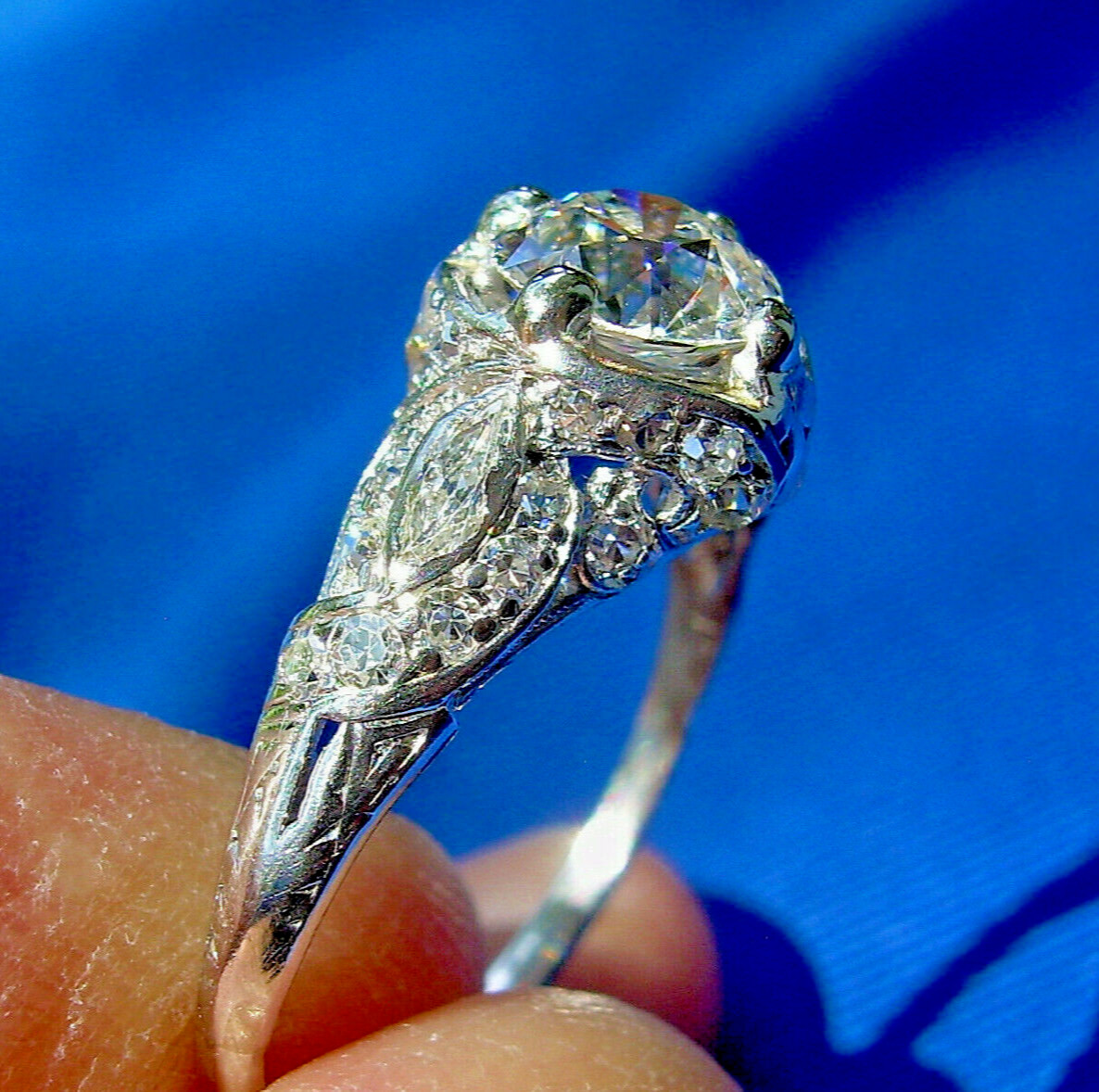 Original EARTH MINED DIAMOND Deco Engagement Ring Vintage PLATINUM Solitaire 2CT