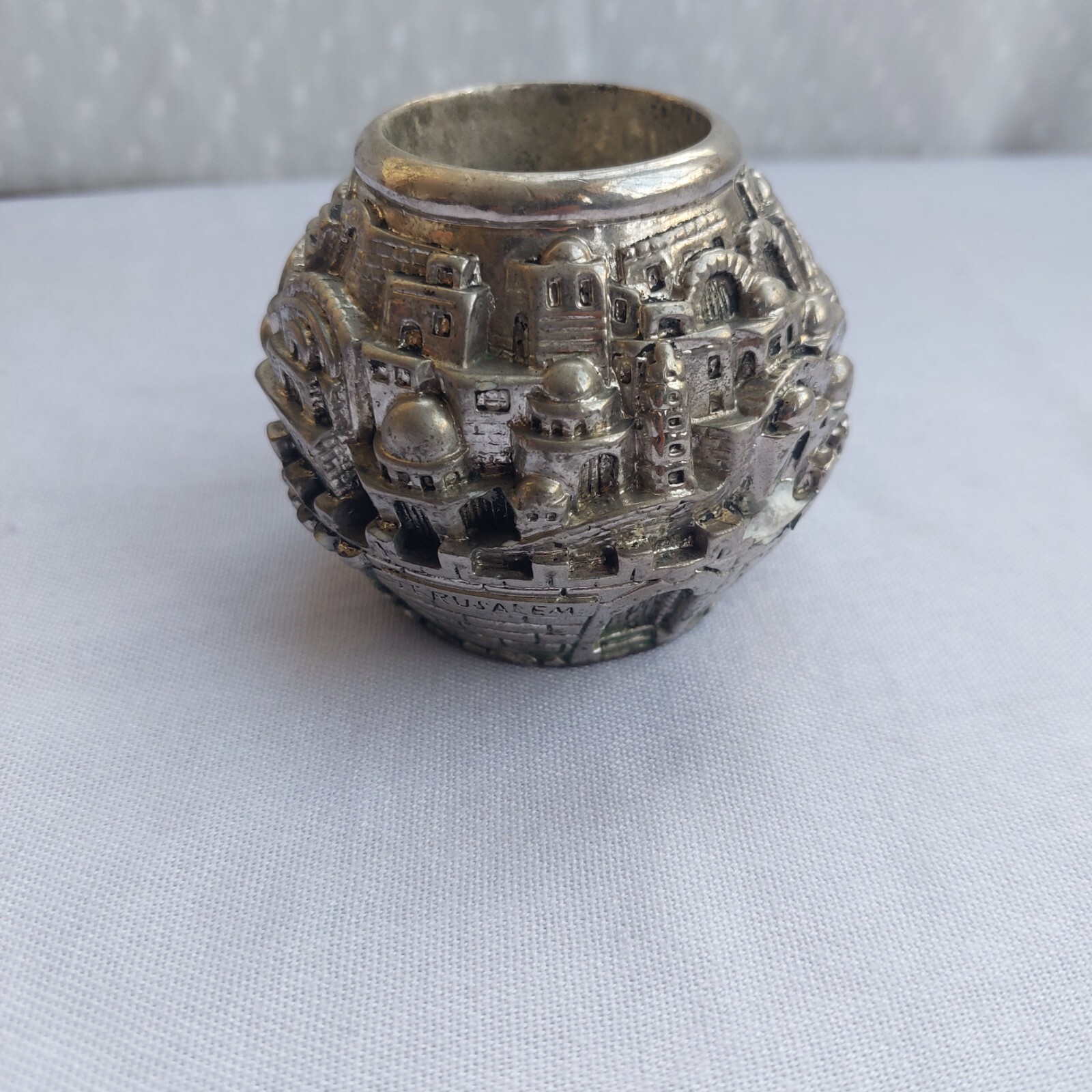 Vintage Jerusalem City Heritage Statue Made of Stone Plated with 925 Silver