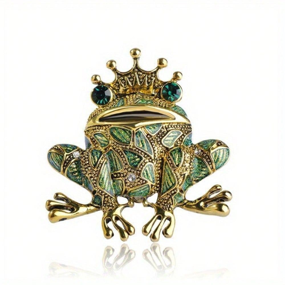 Vintage Black Frog Brooch Green Eyes Toad Pin Unisex Coat Scarf Gift Accessory