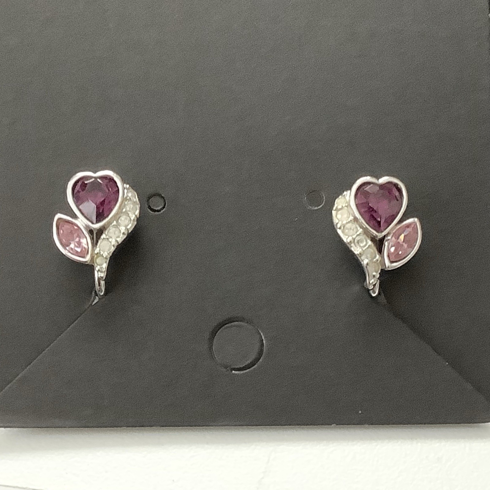 Vintage Pink Heart Clip On Earrings Signed By Unknown Maker