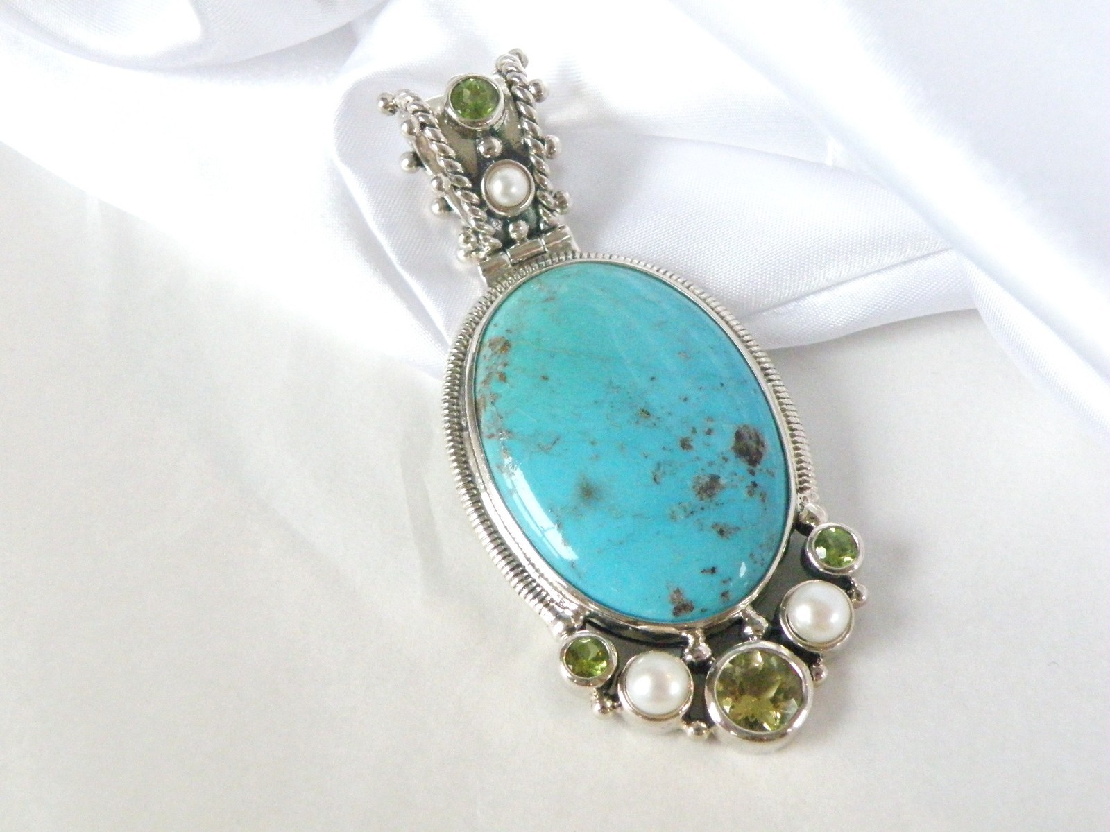 Huge Sterling Silver 925 Turquoise Statement Heavy Enhancer Pendant
