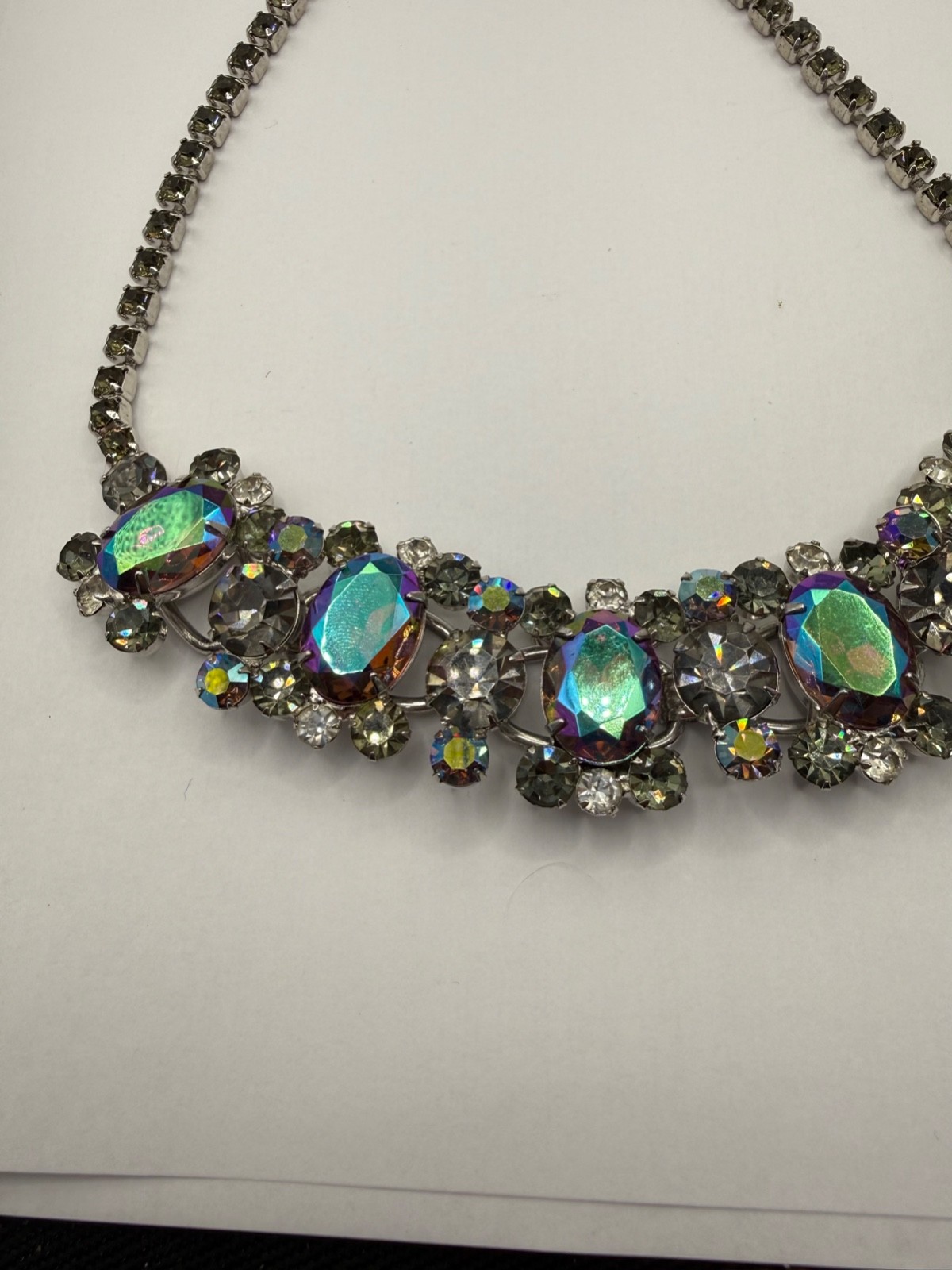 Vintage Juliana Pink Heliotrope? and Gray Rhinestone Necklace