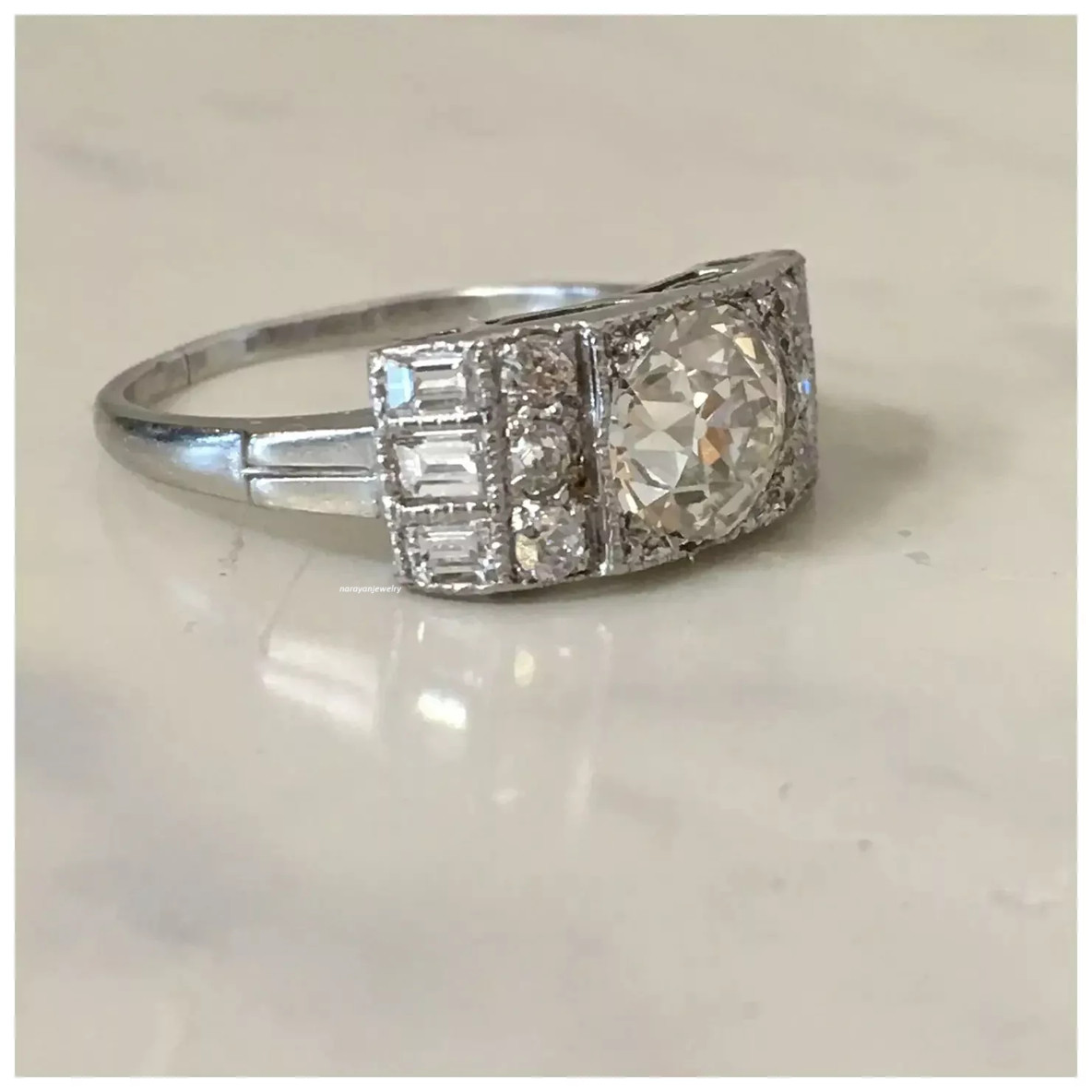 Art Deco Style 3 Ct Round Lab-Created Diamond Vintage Wedding White Gold FN Ring
