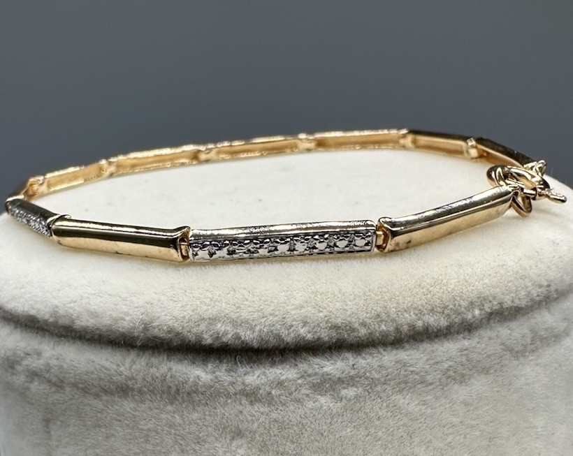925 Sterling Vermeil Bar Link Bracelet w CZ Accent Bars Minimalist Dainty Skinny