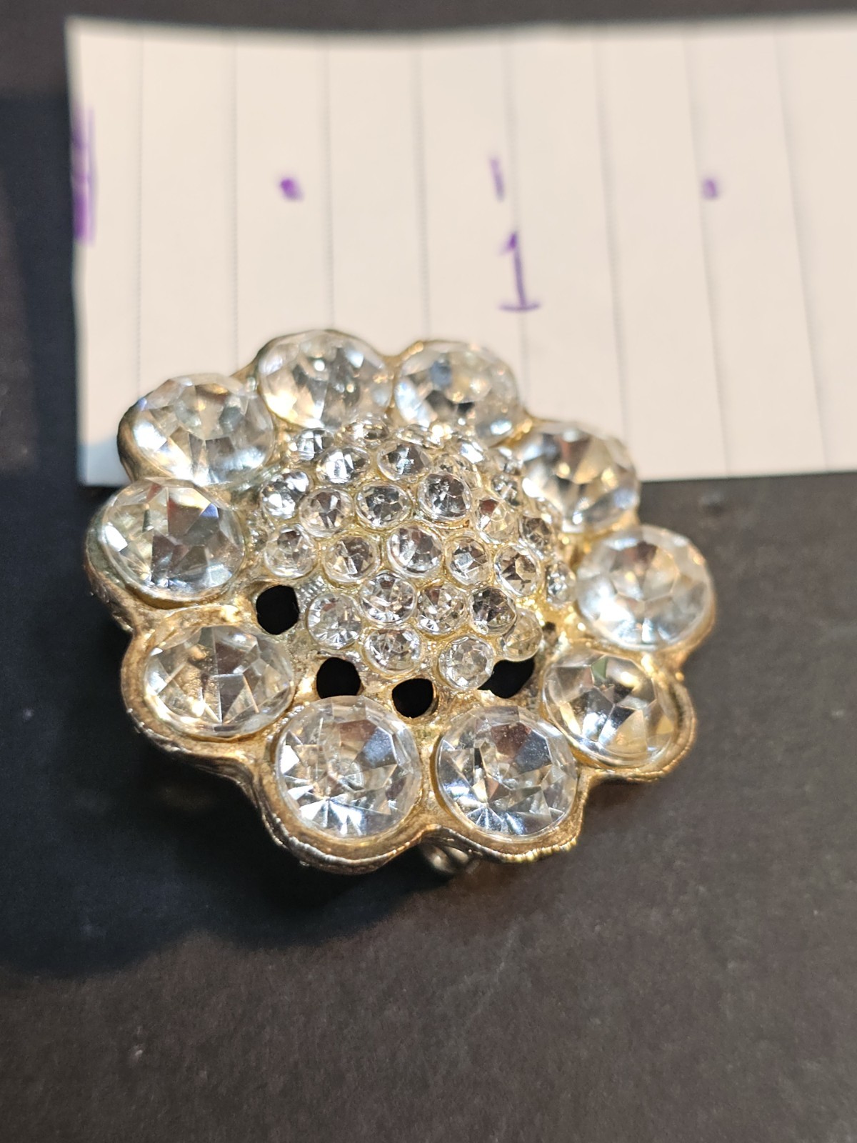 Vintage Rhinestone Flower Brooch Dome Center Cluster Clear Stones Pin Daisy