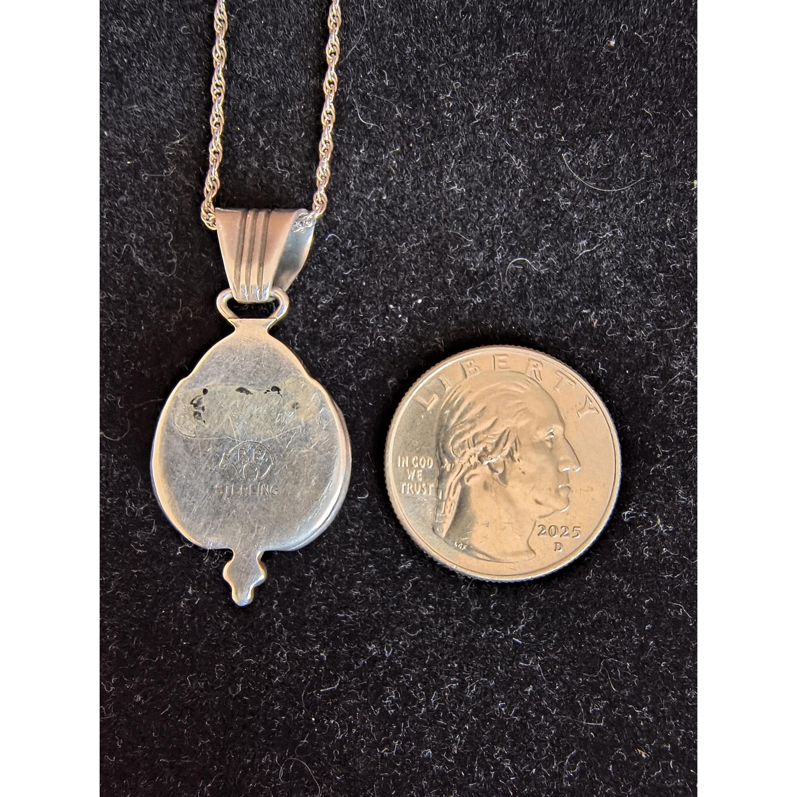 Running Bear Sterling Silver Pink Lab Opal Southwest Old Pendant Necklace 15″