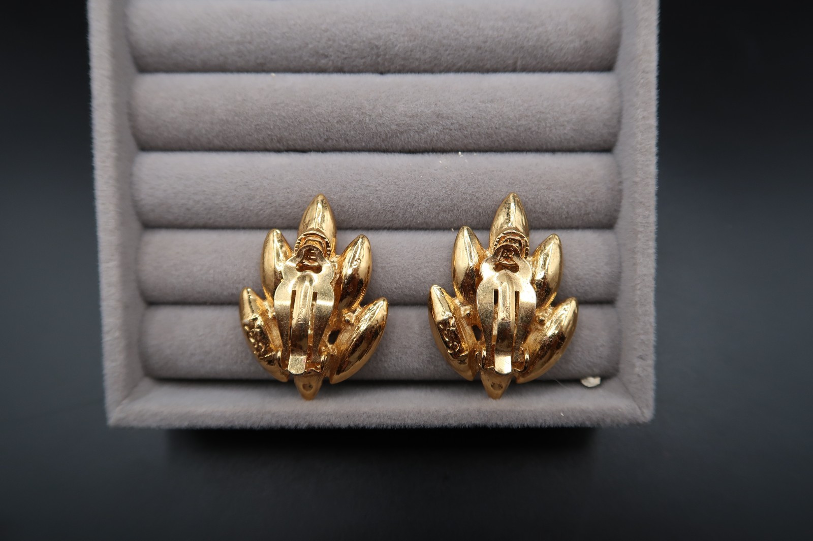 Vtg Yves Saint Laurent Spiked Leaf Design Crystal Earrings Signed Beautiful