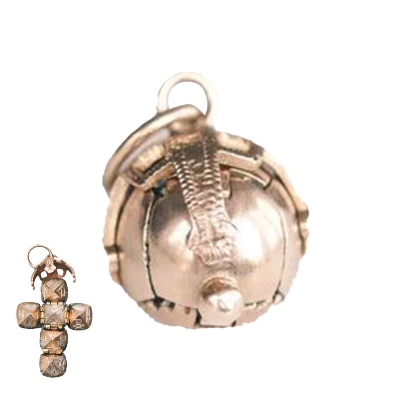 Mini Masonic Transforming Sphere Pendant, Vintage Foldable Ball Necklace TL