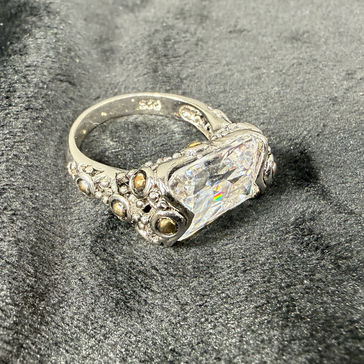 Vtg Sterling Silver Ring 8.25 Cubic Zirconia Medieval High End Jewelry Old Money