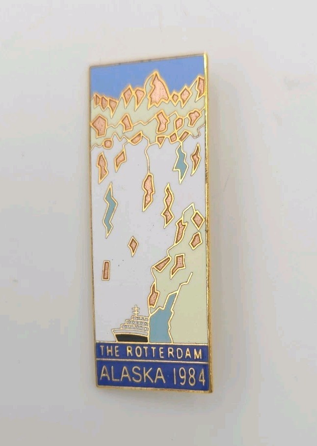 Vintage Alaska 1984 The Rotterdam Cruise Ship Map Enamel Lapel Pin William Spear