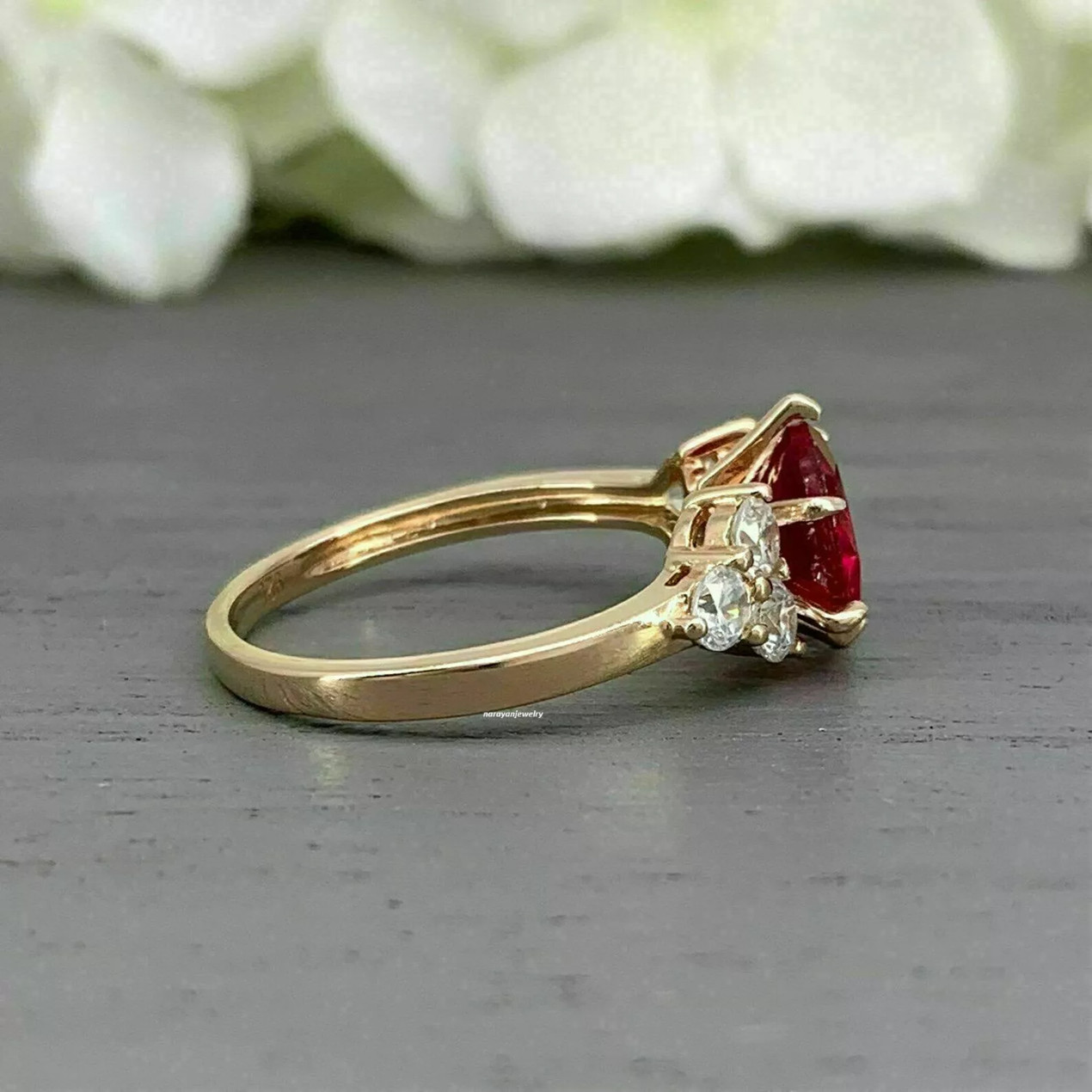 2.30 Ct Round Cut Stunning Natural Ruby & Diamond Ring 14K Yellow Gold Ring