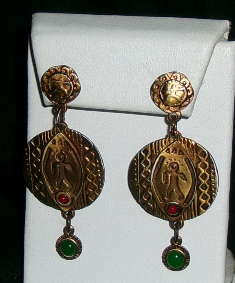 Vintage Berebi Tribal Earrings-Cabs-Gold Tone-Signed Berebi