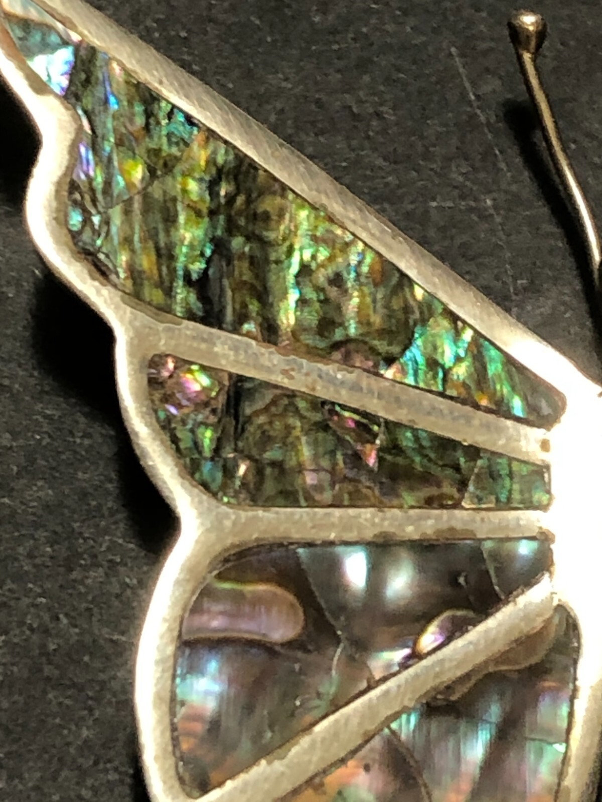 Vintage Abalone Shell Inlaid in Silver Butterfly Pin Brooch