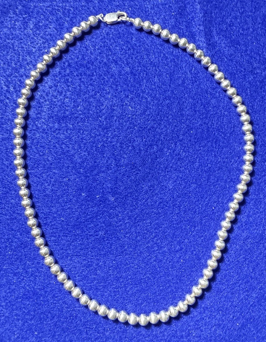 VTG 925 Sterling Silver 6mm Bead Necklace 18” Ball Hollow Beads Necklace