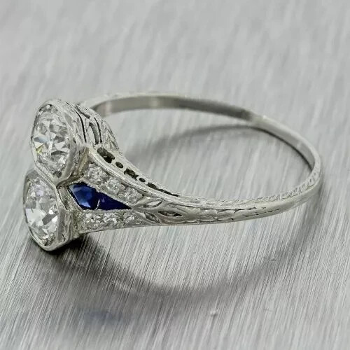 Art Deco Round Cut Lab Created Diamond Sapphire 14Ct White Gold FN Wedding Ring