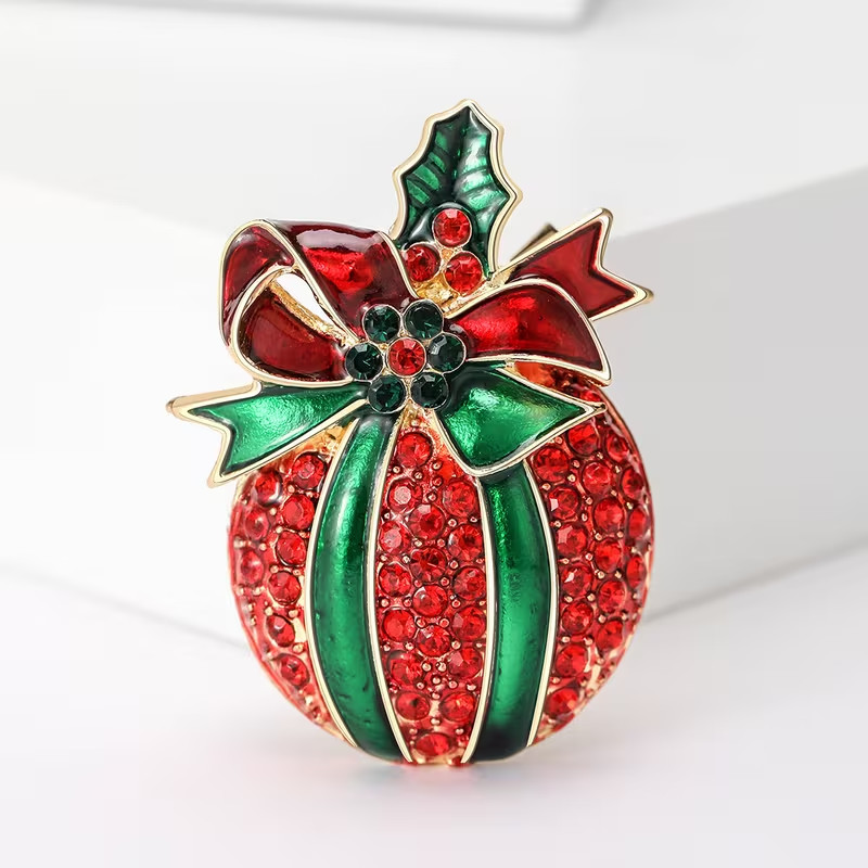 Christmas Rhinestone Brooch Pin 18K Golden Plated Zinc Alloy Festive Party