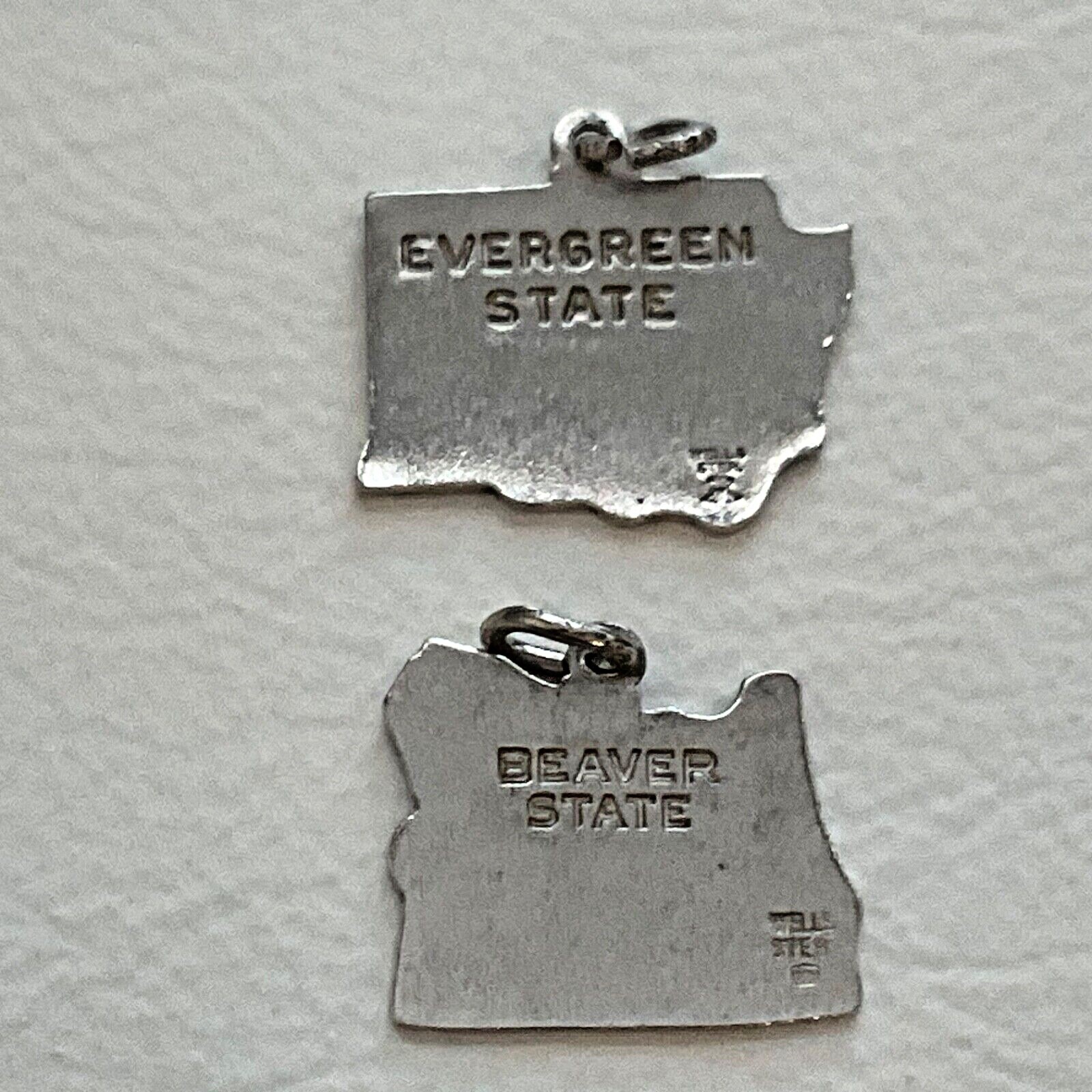 Vintage WELLS Sterling Silver Cloisonné Enamel USA State MOTTO Map Charms