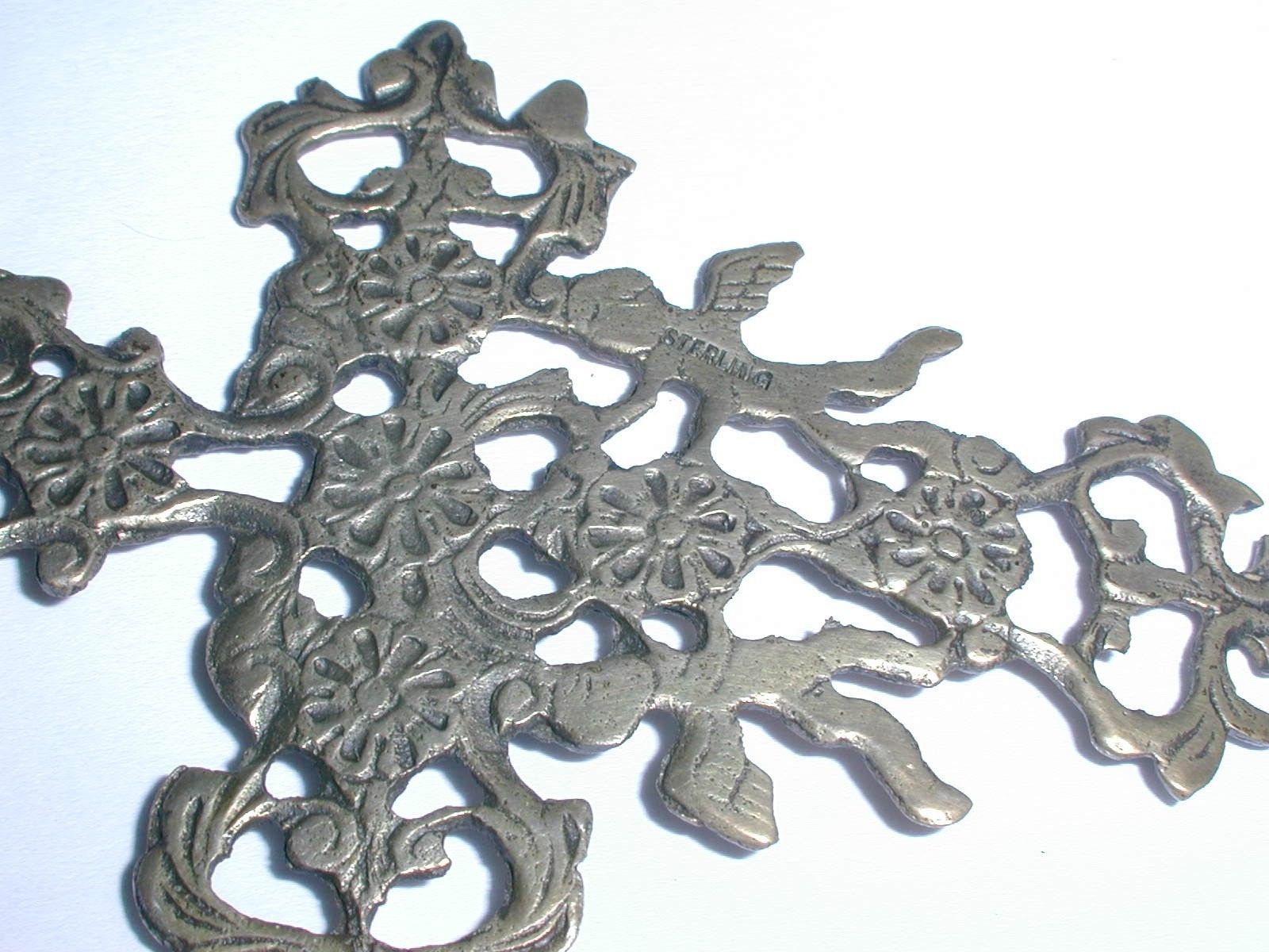 ART NOUVEAU ITALIAN CHERUB ROSES STERLING CINI PERUZZI CROSS PENDANT NECKLACE!