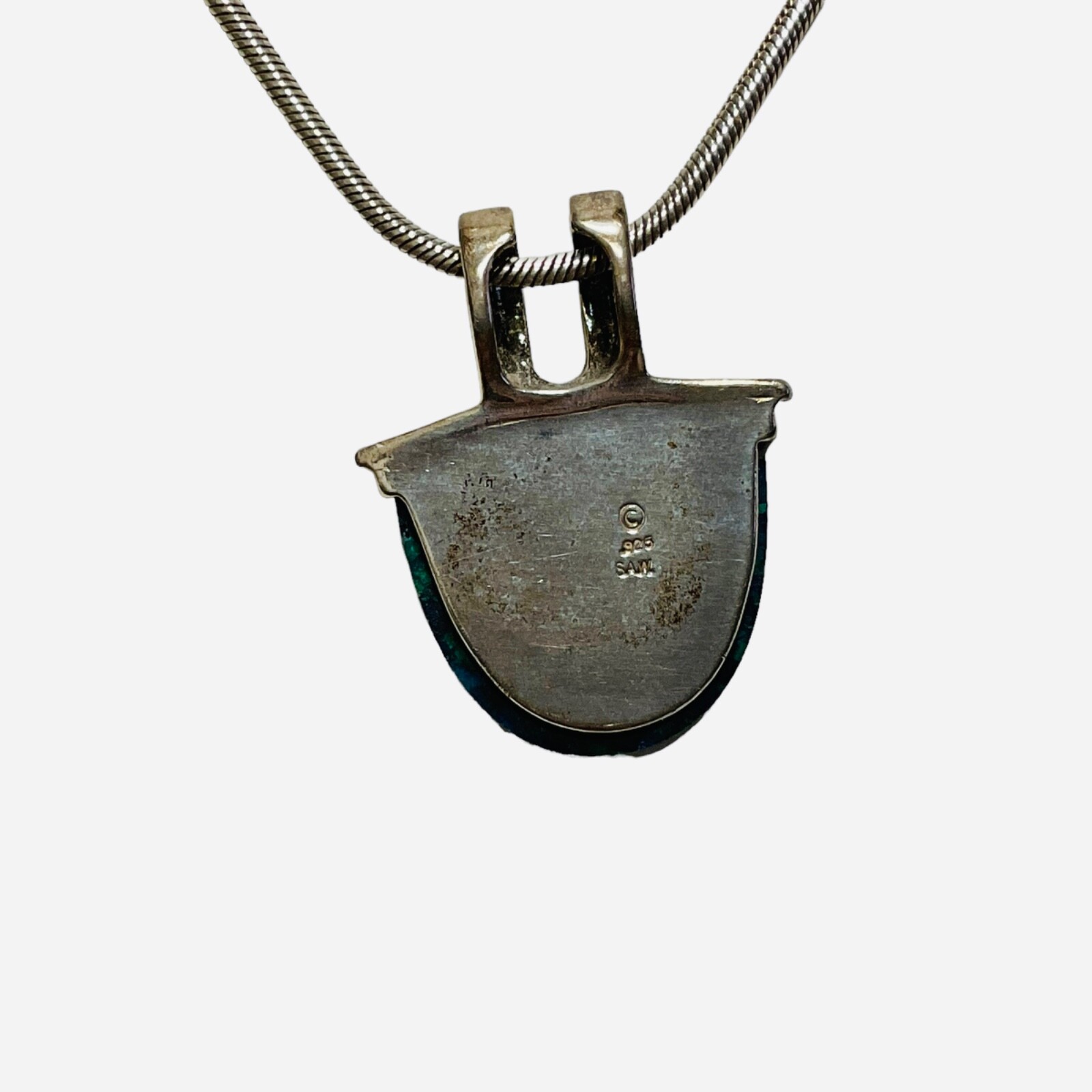 Azurite Pendant Necklace AGI Sterling Silver Chain Stone Signed SAW Vintage