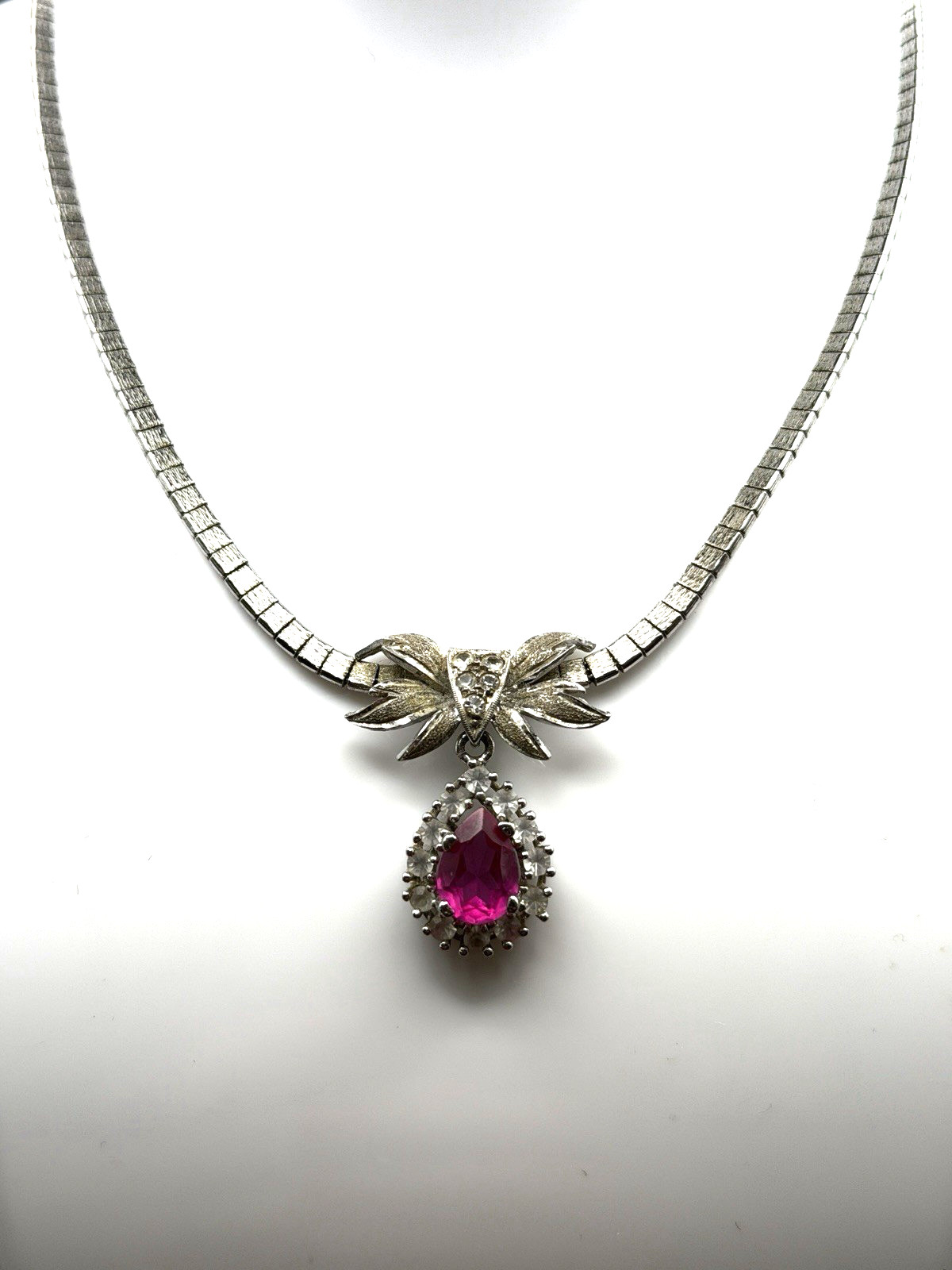 Vintage 835 Silver Art Deco Pink Stone Pendant Necklace 18″ Long
